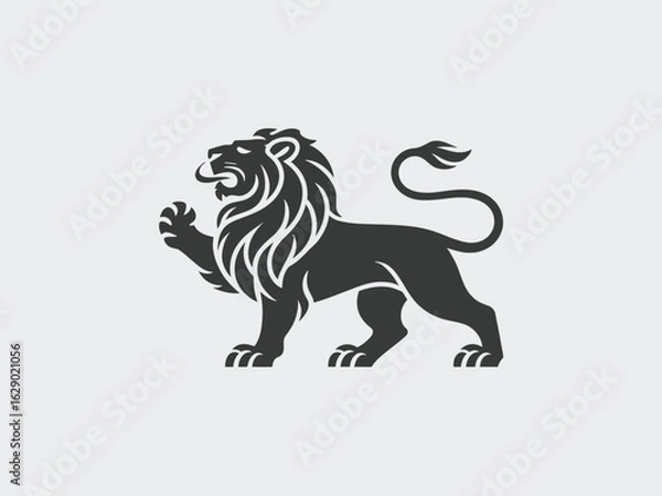 Fototapeta Black Silhouette Lion Emblem on Light Gray Background logo symbol.eps