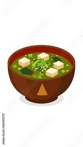 Fototapeta Bowl of miso soup with tofu, seaweed and sesame
