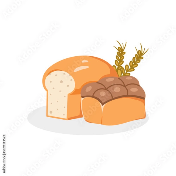 Fototapeta Wheat bread icon vector illustration designed in cartoon flat style. Pastry concept design for bakery menu. 