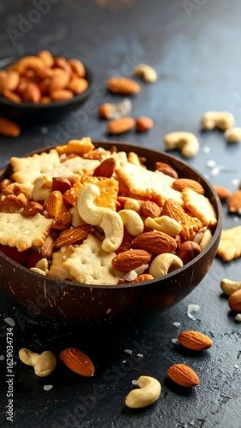 Fototapeta Bowl of mixed nuts and crackers