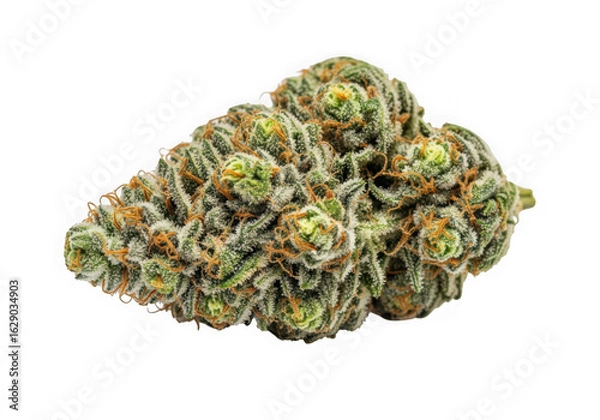 Obraz Close up of a dense cannabis bud with green and orange hues isolated on transparent background