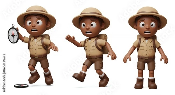 Obraz Cartoon explorer boy character set