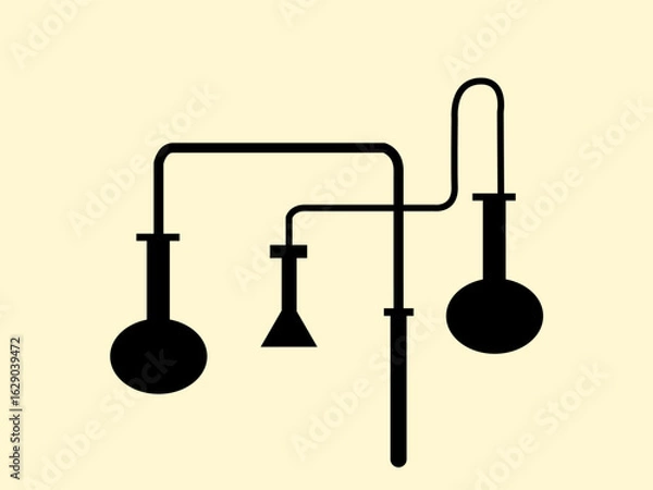 Obraz Silhouette of Science and chemistry lab equipment with glass flasks. Chemical laboratory experiment and business medicine. Vector illustration.