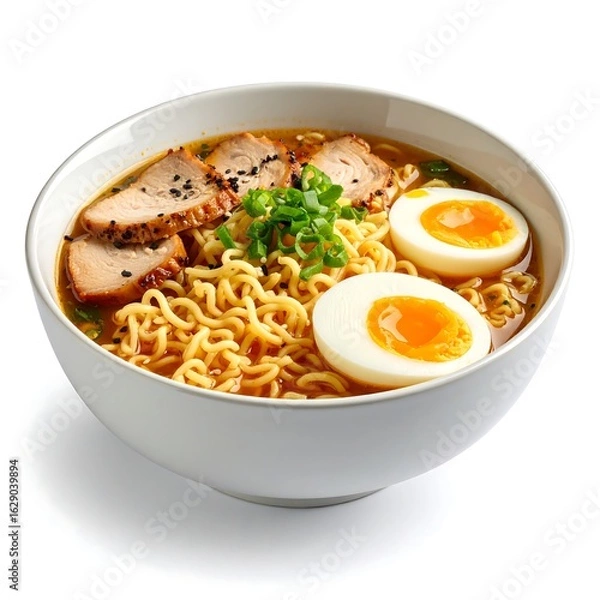 Fototapeta Bowl of ramen noodles with pork and egg