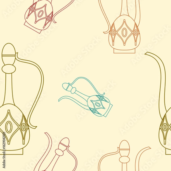 Fototapeta Editable Outline Dallah Coffee Jugs Vector Illustration in Various Colors as Seamless Pattern for Creating Background of Arab Culture Tradition Cafe and Islamic Moments Related Design