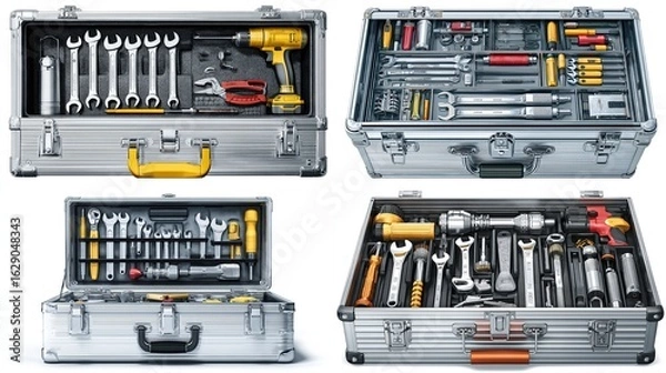 Obraz Organized tools neatly arrayed in metal cases, ready for repairs and projects