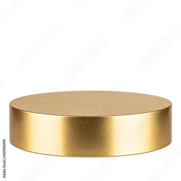 Fototapeta Low, circular, gold-toned pedestal; smooth, brushed metallic finish