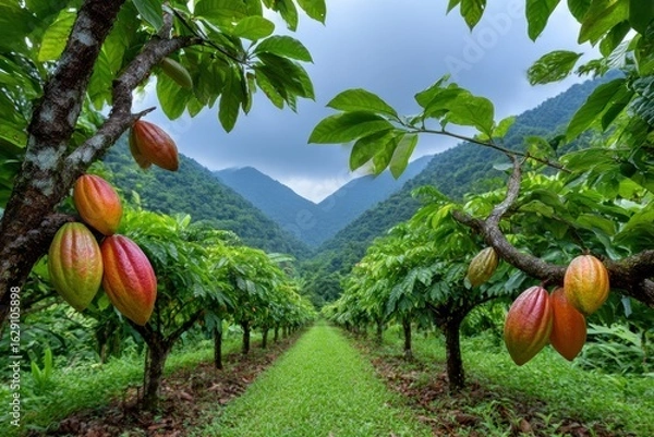 Obraz Lush cocoa plantation landscape