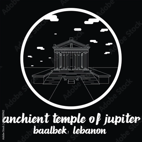 Obraz Circle Icon Anchient Temple of Jupiter. Vector illustration