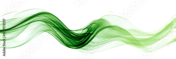 Fototapeta Abstract flowing green smoke waves in smooth curved lines on white background.