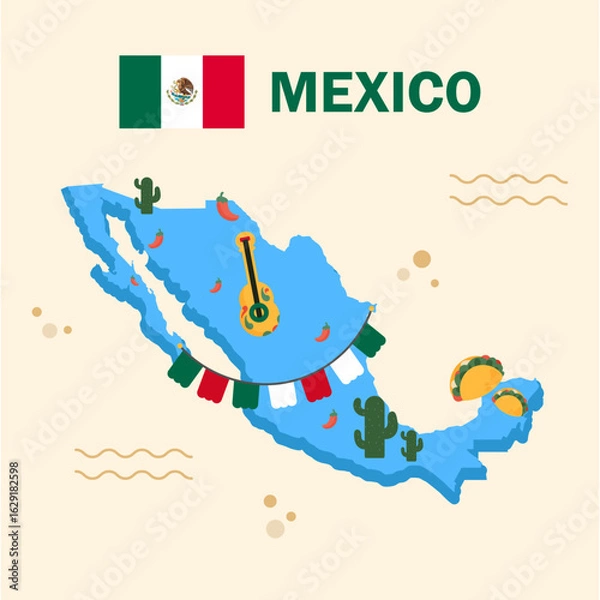 Fototapeta Flat design Mexico map illustration