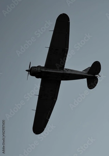 Fototapeta Military Propeller Aircraft Flying in Overcast Sky
