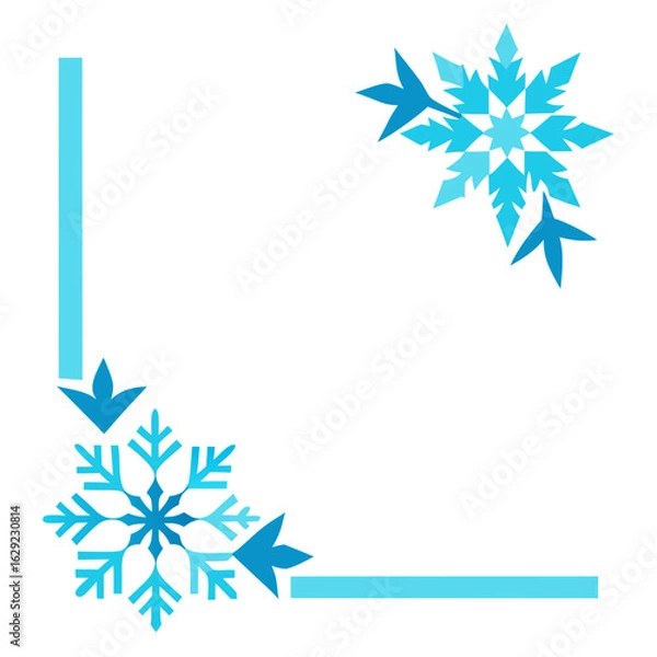 Fototapeta Blue snowflakes frame design with corner accents