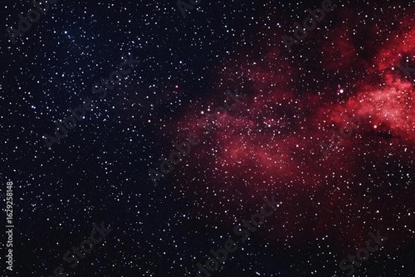 Obraz Starry sky background, red night sky full of stars, glowing stars in the dark space, starry background, dark night, stars in the distance, starlight, dark background with a red glow, night sky.	
