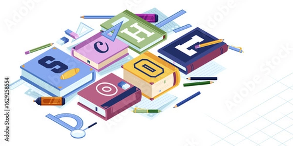 Fototapeta BACK TO SCHOOL - ISOMETRIC STOCK 006