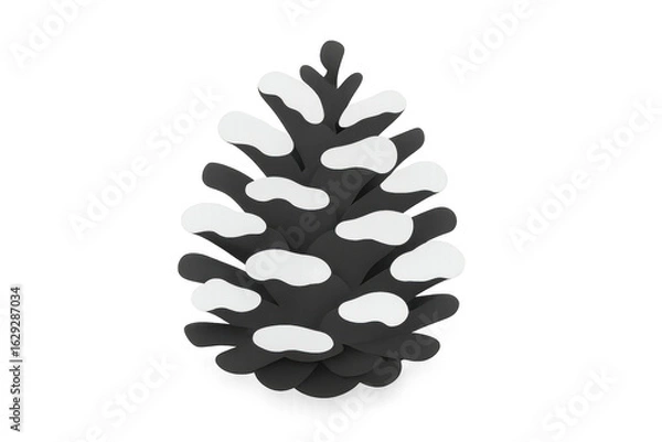 Fototapeta Snowcovered pine cone rendering, realistic 3d visualization, transparent backdrop, winter design element with crisp details