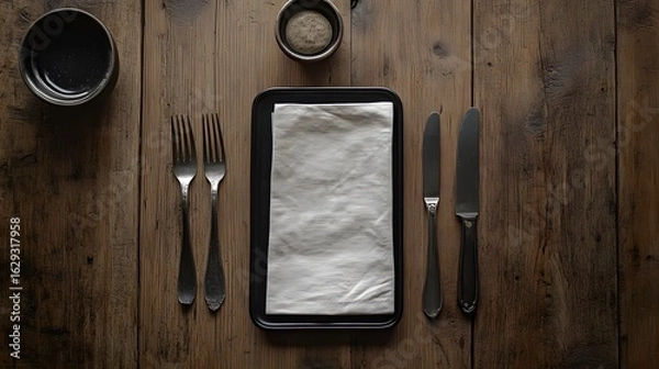 Fototapeta Elegant Dining Table Setting with Cutlery and Cloth Napkin