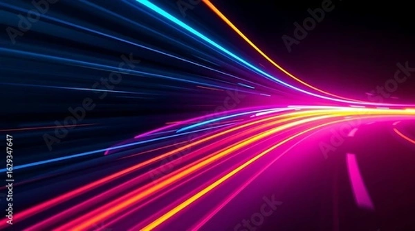 Fototapeta Futuristic Neon Speed Light Trails – Abstract Motion Blur Background