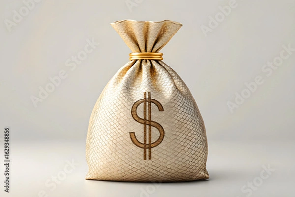Fototapeta 3D Money Bag with Dollar Sign – Photorealistic Render with Studio Lighting and Seamless Background