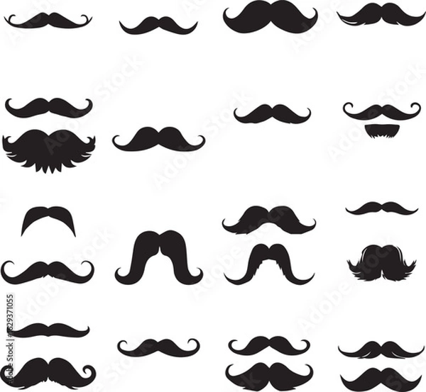 Fototapeta Set of different mustache styles in a black silhouette collection