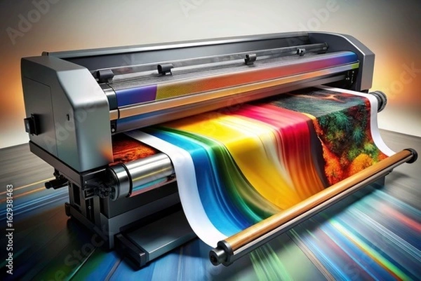 Obraz Minimalist Large Format Printer, Vibrant Multicolor Prints, Digital Printing, High Resolution Image