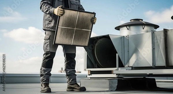 Obraz Air Filter Replacement on Rooftop Hvac System