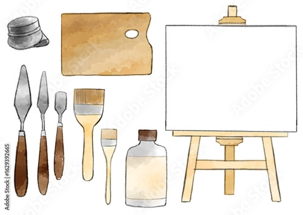 Obraz 油絵セットのイラスト　手描き　水彩風