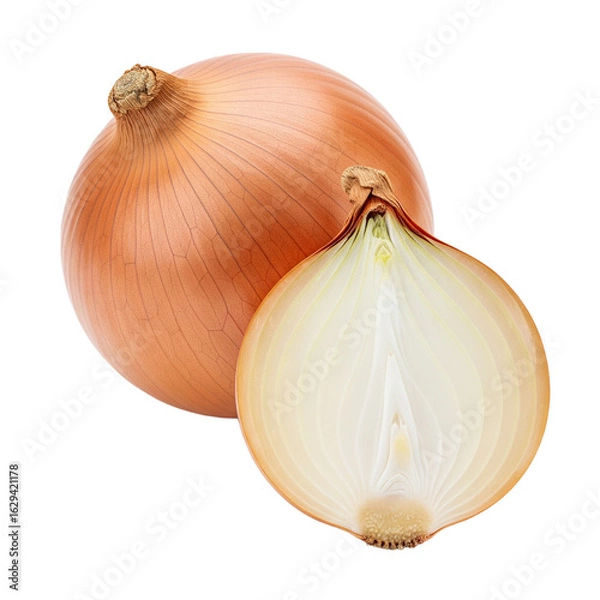 Obraz Fresh Yellow Onion Whole and Halved Isolated on White Background