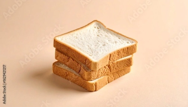 Fototapeta Slices of lightly toasted bread, stacked side-by-side on a beige surface