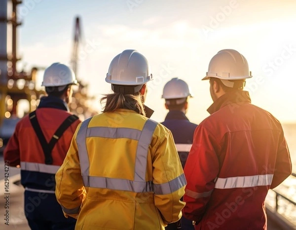 Obraz Oil rig workers in discussion