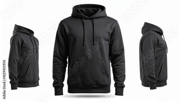 Obraz Hoodie for print design mockup, Black leather jacket displayed on hanger and white background