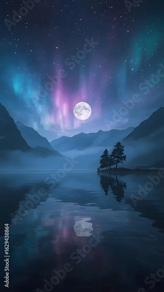 Obraz night landscape with moon and clouds