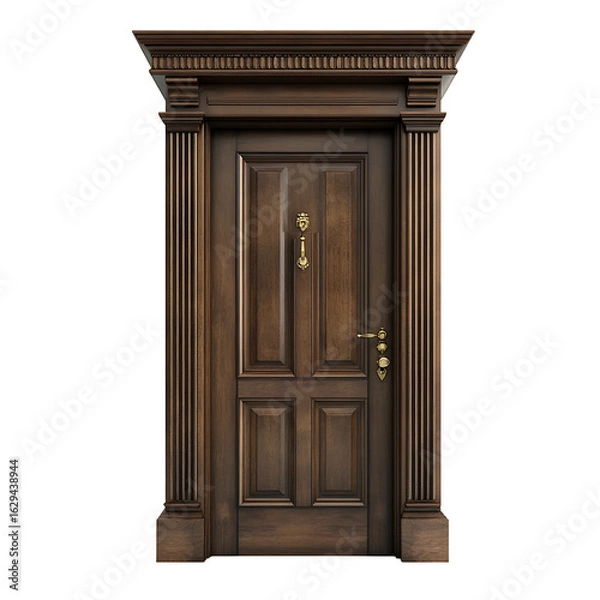 Fototapeta Timeless Entrance: A stately wooden door commands attention, its intricate craftsmanship and rich details. it exudes an air of elegance and sophistication.