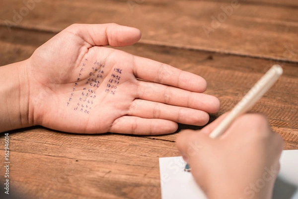 Obraz People cheating on test by writing answer on hand