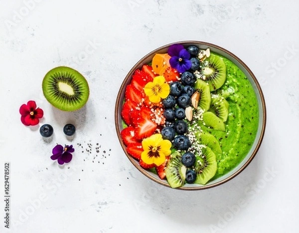 Fototapeta Smoothie Bowl with Kiwi, Strawberries, and Blueberries