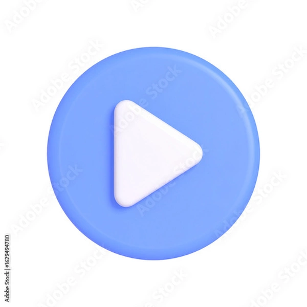 Fototapeta Stylized blue play button icon symbol on transparent background