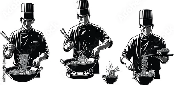 Obraz Skilled chef prepares delicious noodles, showcasing culinary mastery.