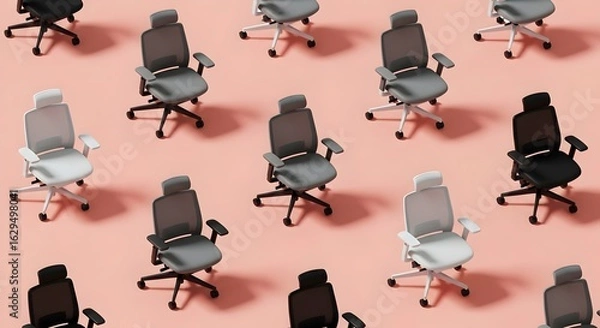 Obraz Modern Office Chairs Arranged in a Repeating Pattern on Pink Backdrop