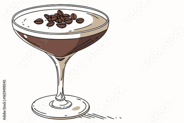 Obraz Illustration of a delicious espresso martini cocktail in a glass garnished with coffee beans perfect for menus and bar promotions vector art design graphic style beverage caffeine