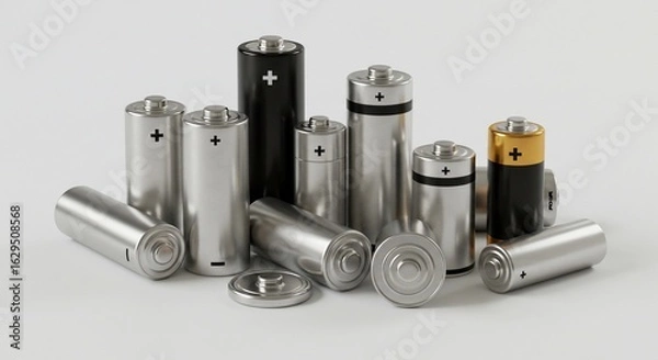 Fototapeta Assorted Batteries on White Background
