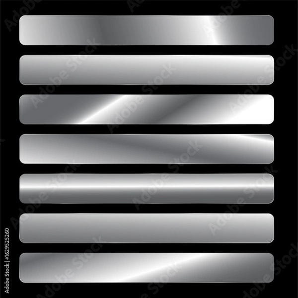 Fototapeta Metallic Silver Gradient Bars – Shiny Chrome Background Set