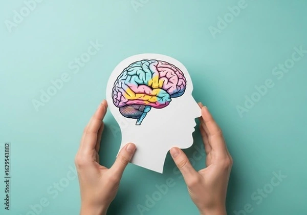 Fototapeta Colorful brain within silhouette head, human mind concept