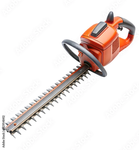 Fototapeta Orange and black hedge trimmer tool isolated on transparent background