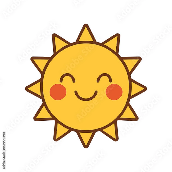 Obraz Cute kawaii sun character with a happy smiling face and rosy cheeks. Adorable vector illustration isolated on white background.