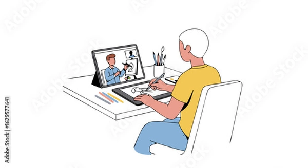 Fototapeta Digital Artist's Collaborative Online Session: Creative Design Process and Tutorial Engagement with Innovative Technology