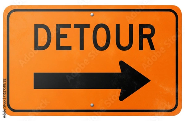 Obraz Orange detour sign with black arrow pointing right isolated on transparent background