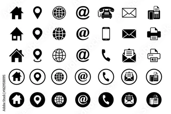 Fototapeta contact, social and information icon set including website, email, address, fax, location, telephone etc. icons for contact. can be used in website, business card, app etc place. eps icons
