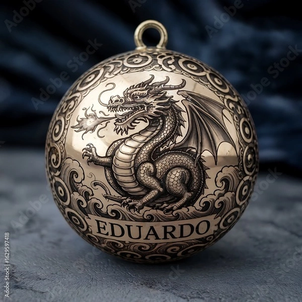Fototapeta Personalized Christmas Ornament with Dragon Design and Name 'Eduardo' Engraved