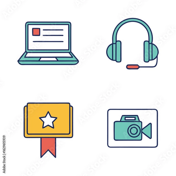 Fototapeta 
Remote Learning and Multimedia Icons