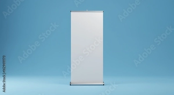 Obraz A blank white retractable banner stand against a light blue studio background for mockups and presentations